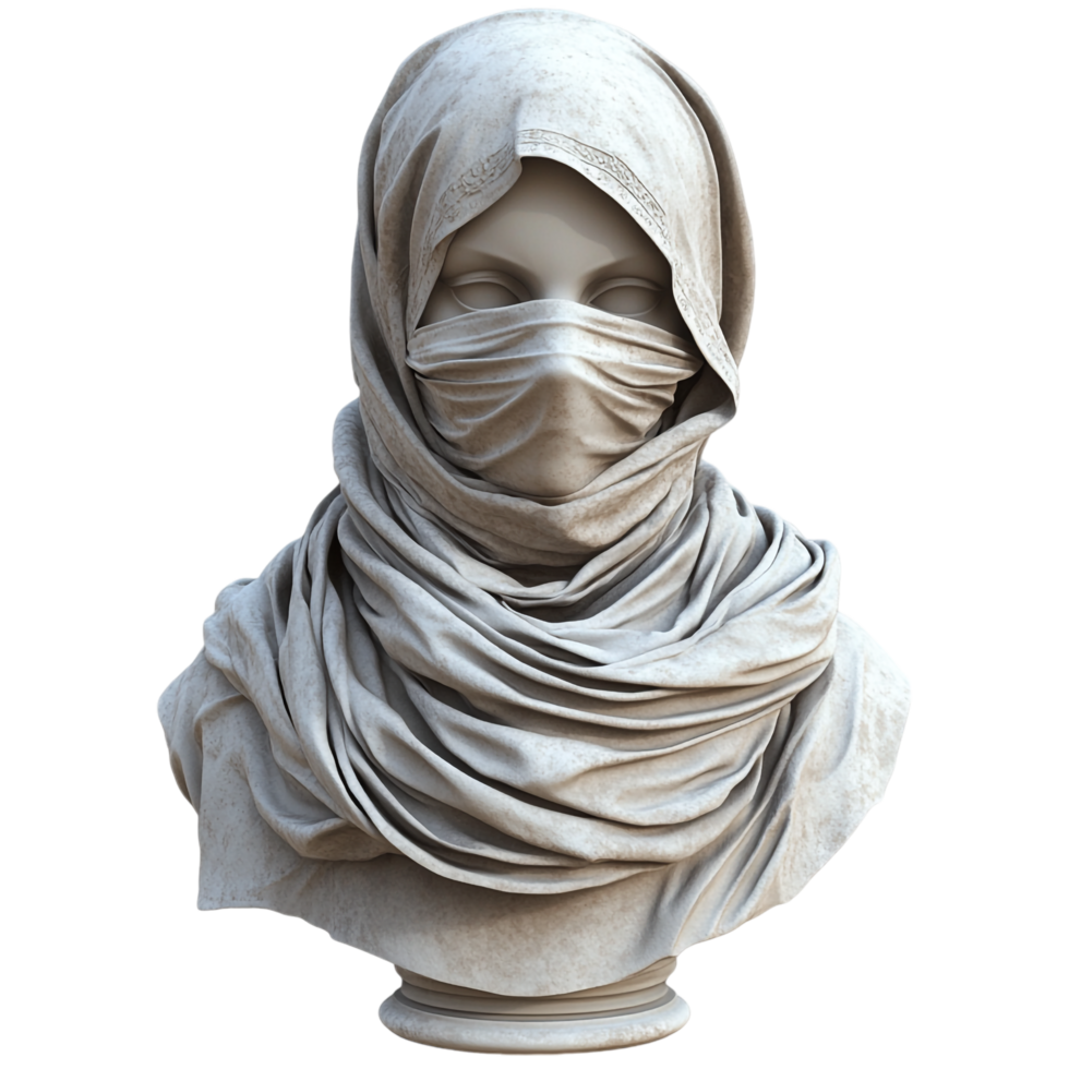 A statue wearing a scarf against a transparent background png