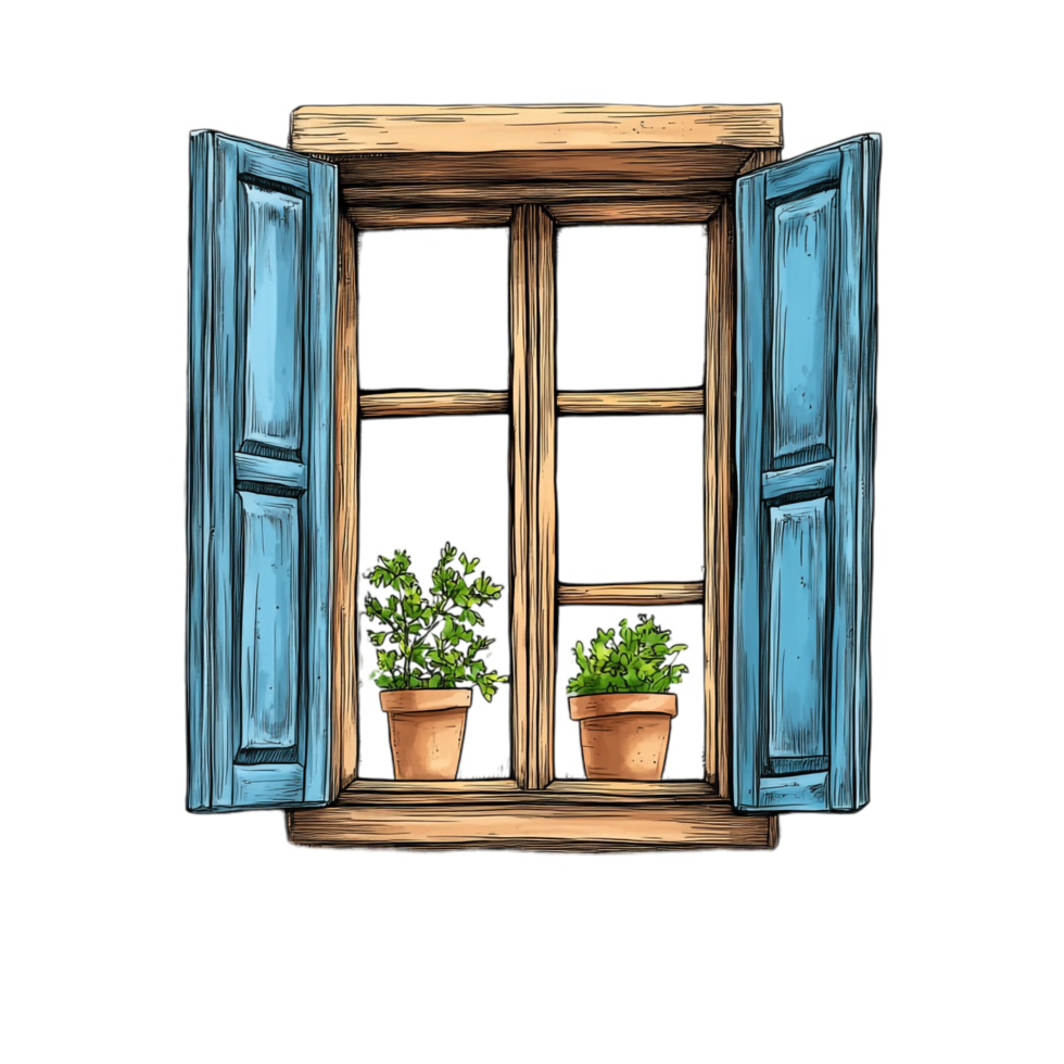 Hand drawn cartoon vector illustration of a window on a transparent background png