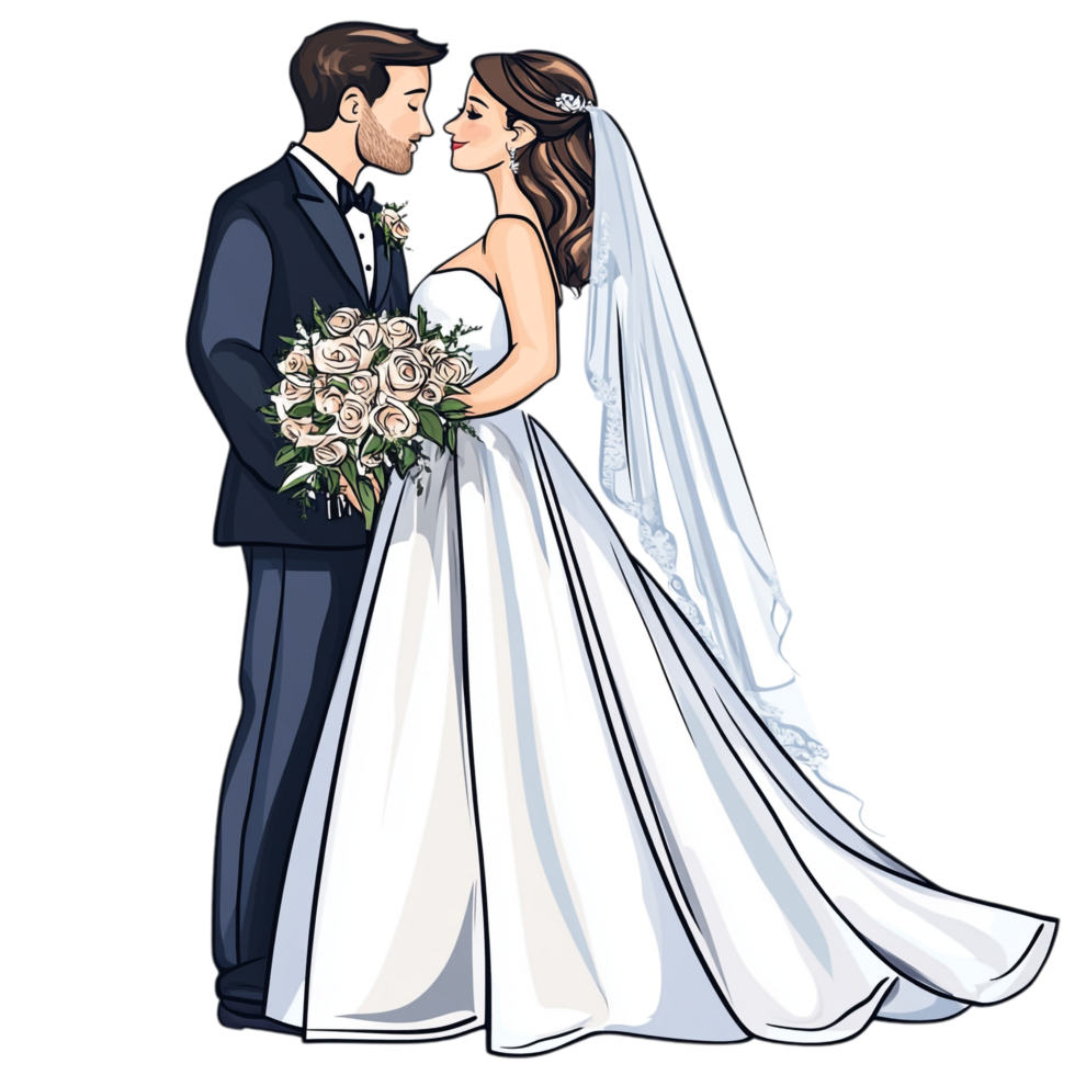 Hand drawn wedding cartoon vector illustration on a transparent background png