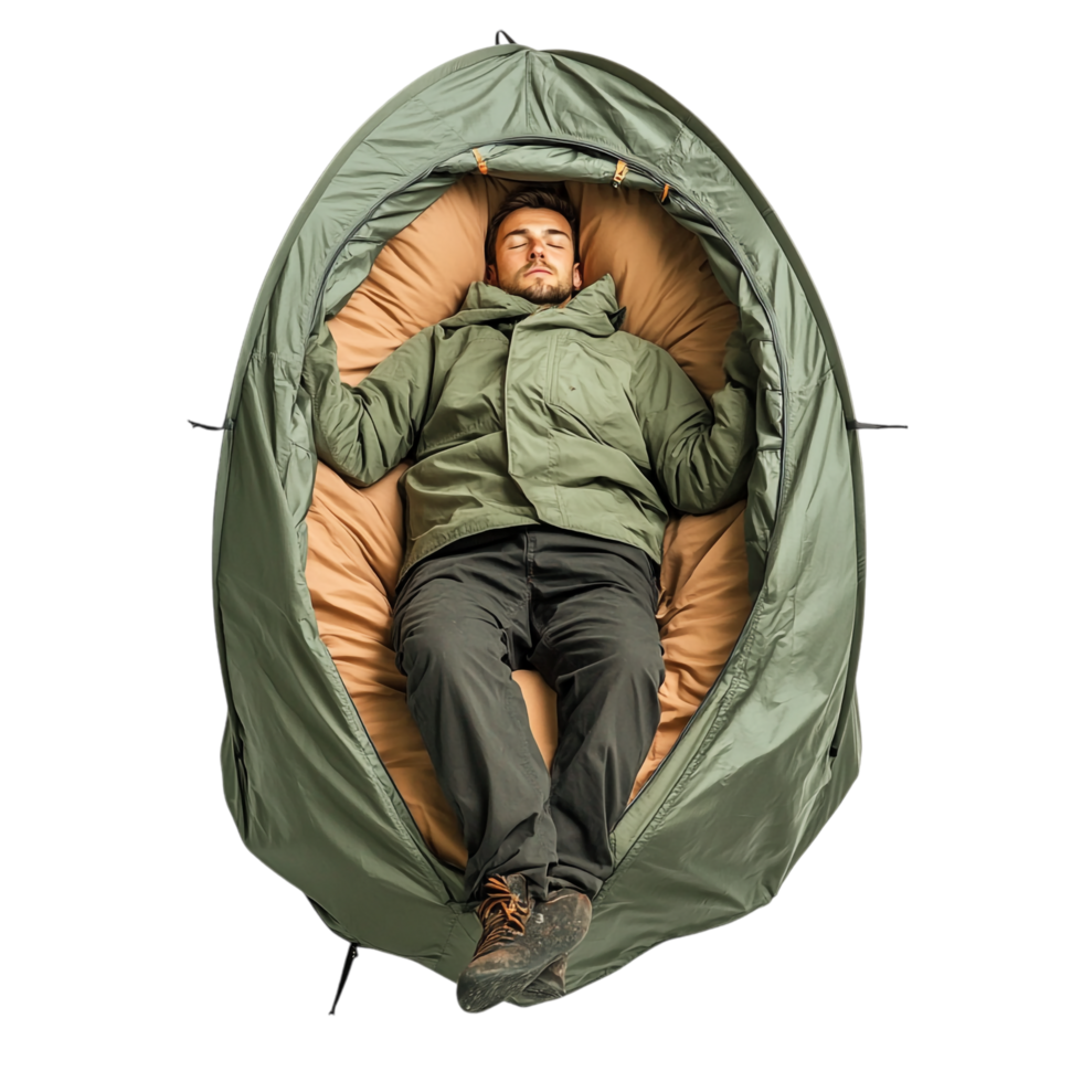 image of a top view of a man lying in his tent and feeling relaxed png
