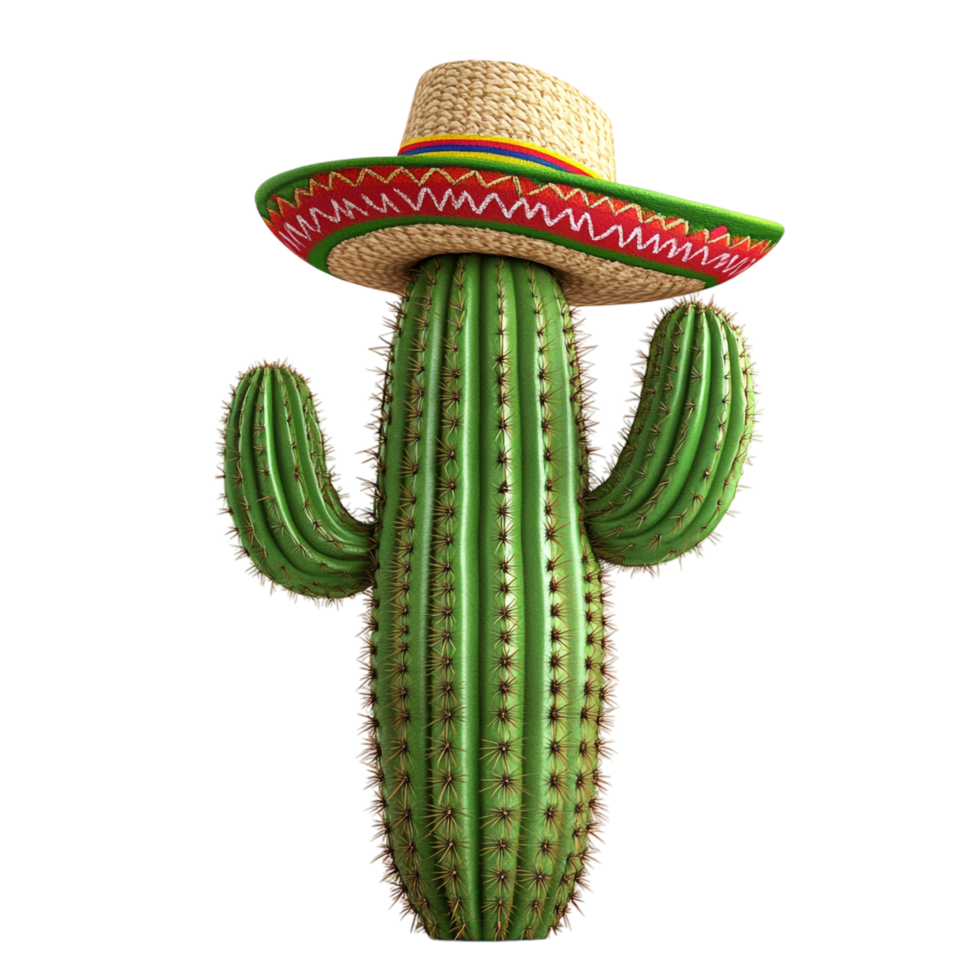 Cactus wearing Mexican hat isolated on transparent background png