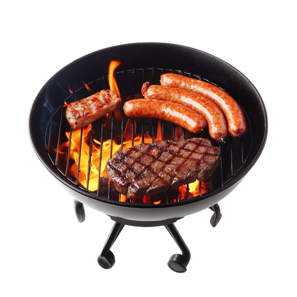 Grill with Steak and Sausage on transparent background png