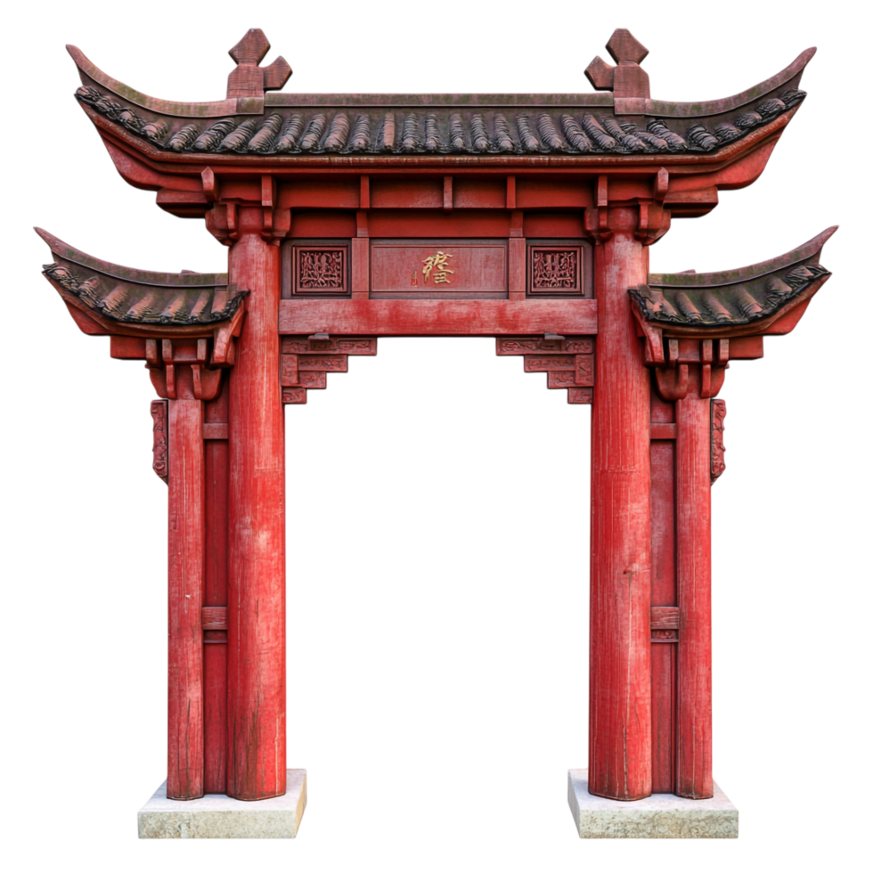 red Chinese Paifang gate on a transparent background png