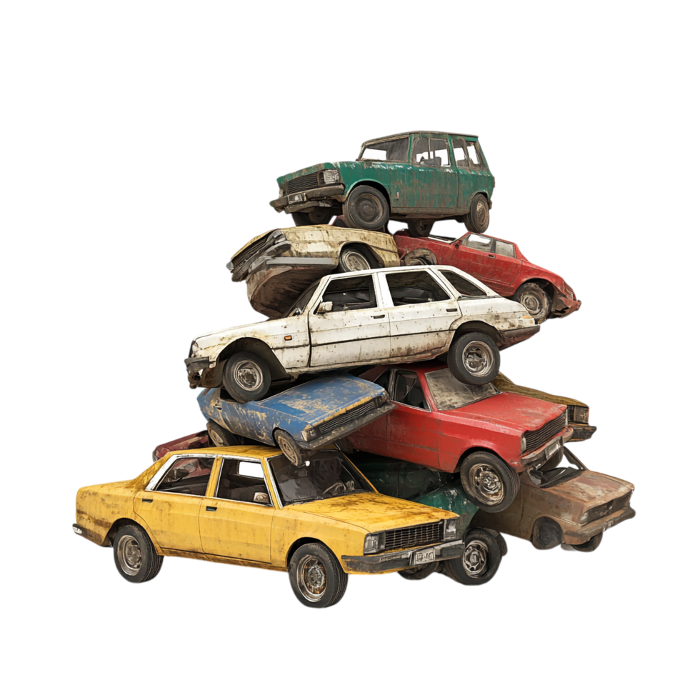 Isolated Car Junk Pile on transparent background png