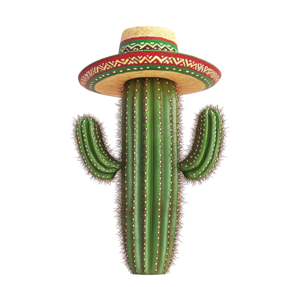 Cactus wearing Mexican hat isolated on transparent background png