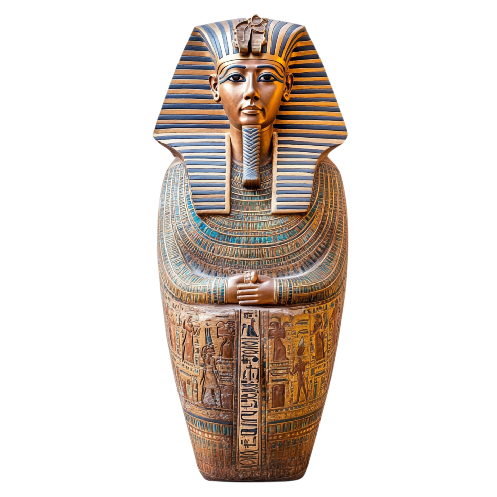 An ancient Egyptian pharaoh's sarcophagus against a transparent background png