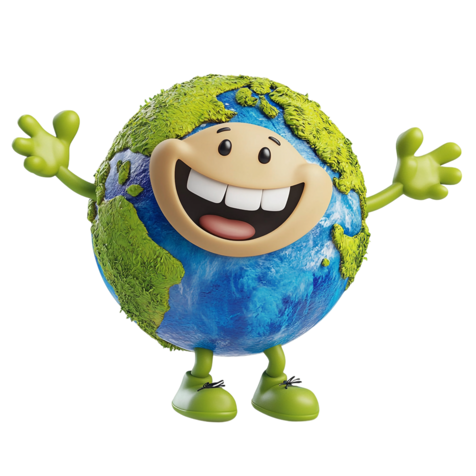Happy Earth cartoon character in 3D style on a transparent background png