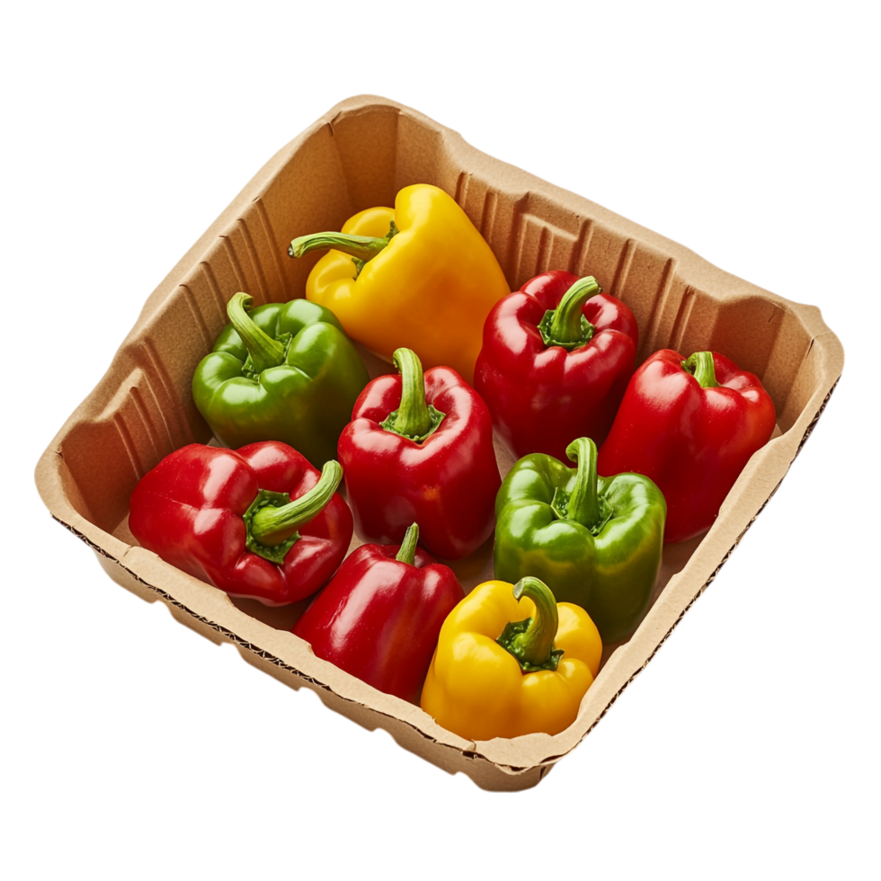 Amazing Sweet Peppers in a Cardboard Tray Isolated on transparent background png