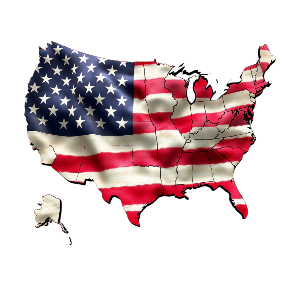 American Flag in the Shape of the Map of America Isolated on transparent background png