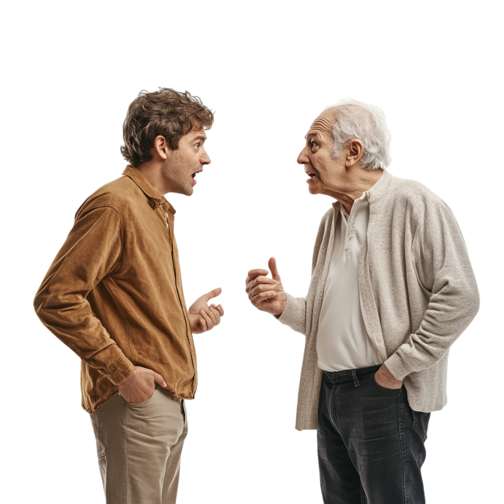 A son arguing with an elderly parent png
