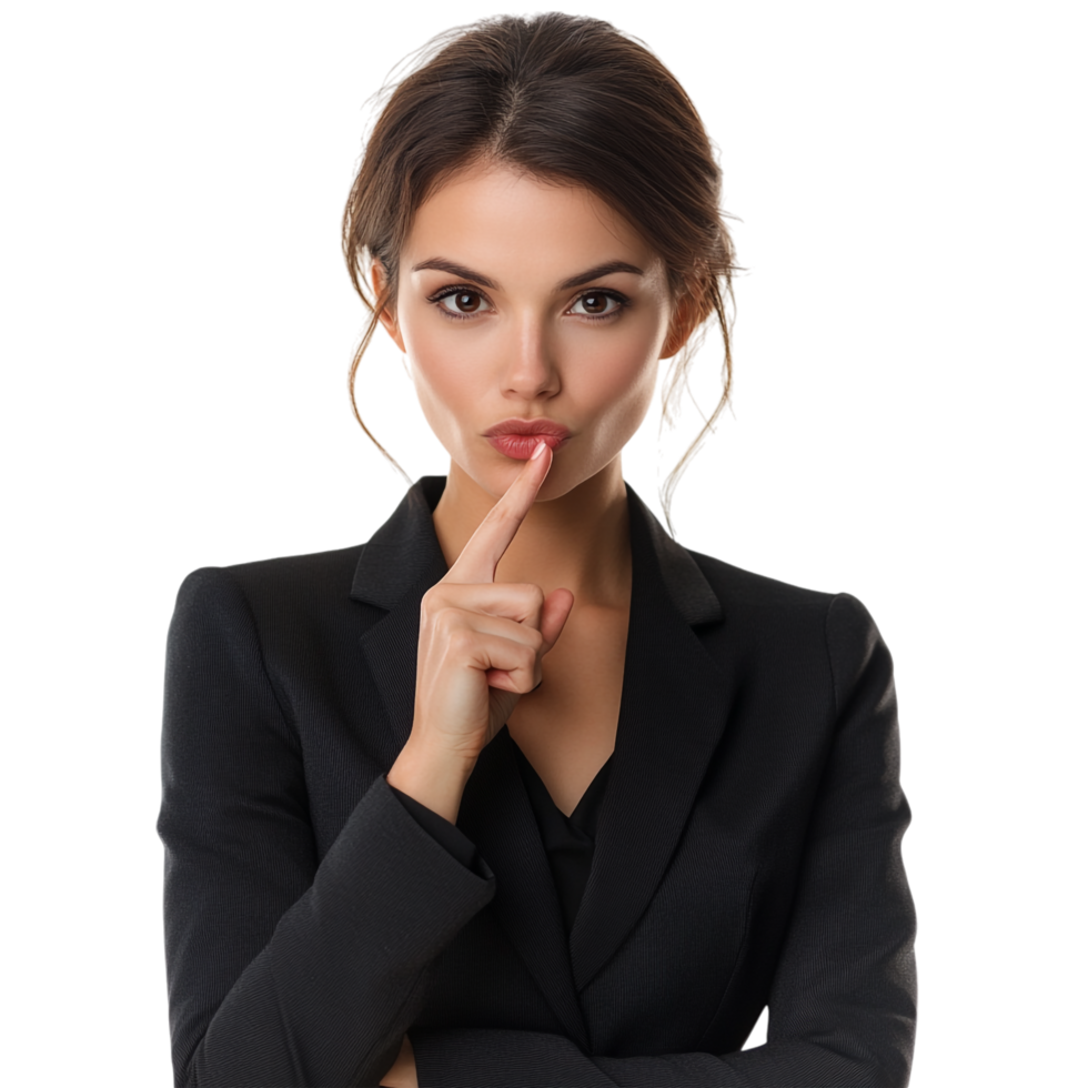 businesswoman making a shush gesture set against a transparent background png