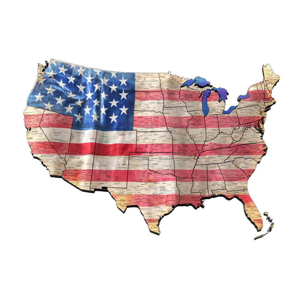 American Flag in the Shape of the Map of America Isolated on transparent background png