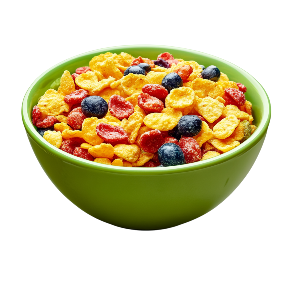 Green Bowl with Colorful Cereal on transparent background png