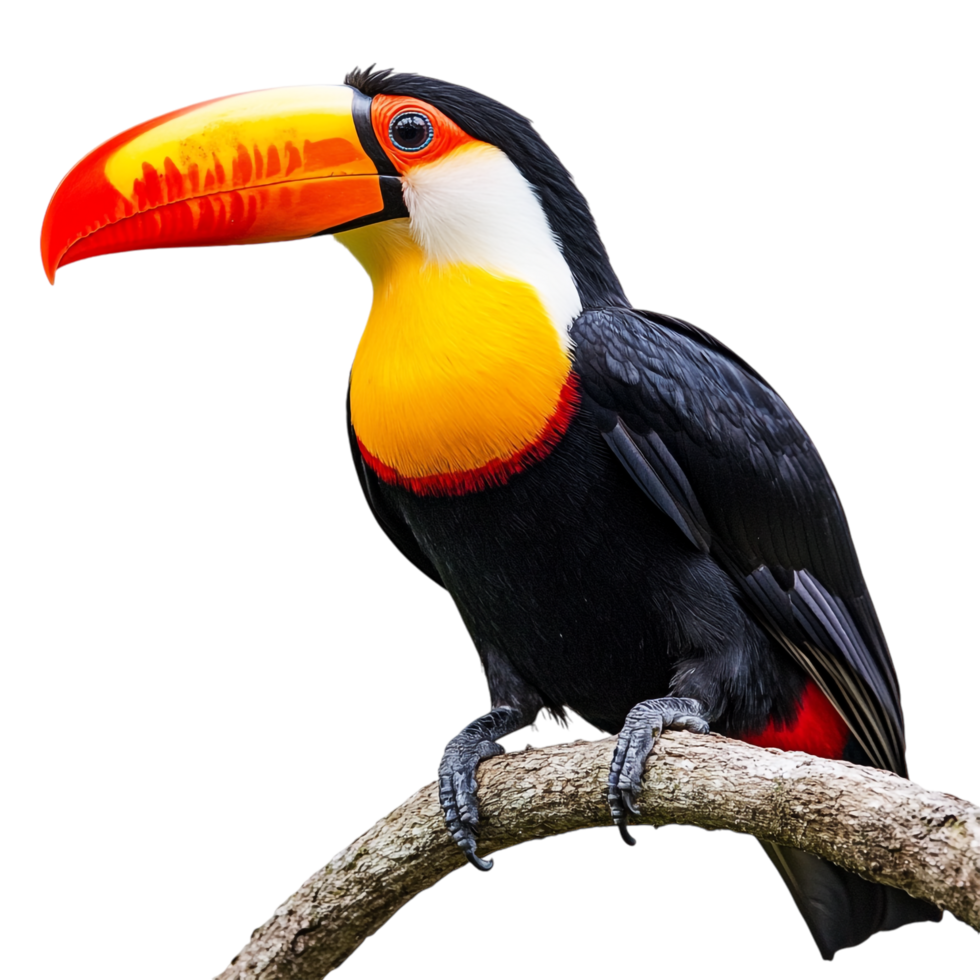 image of a toucan perched on a branch against a transparent background png