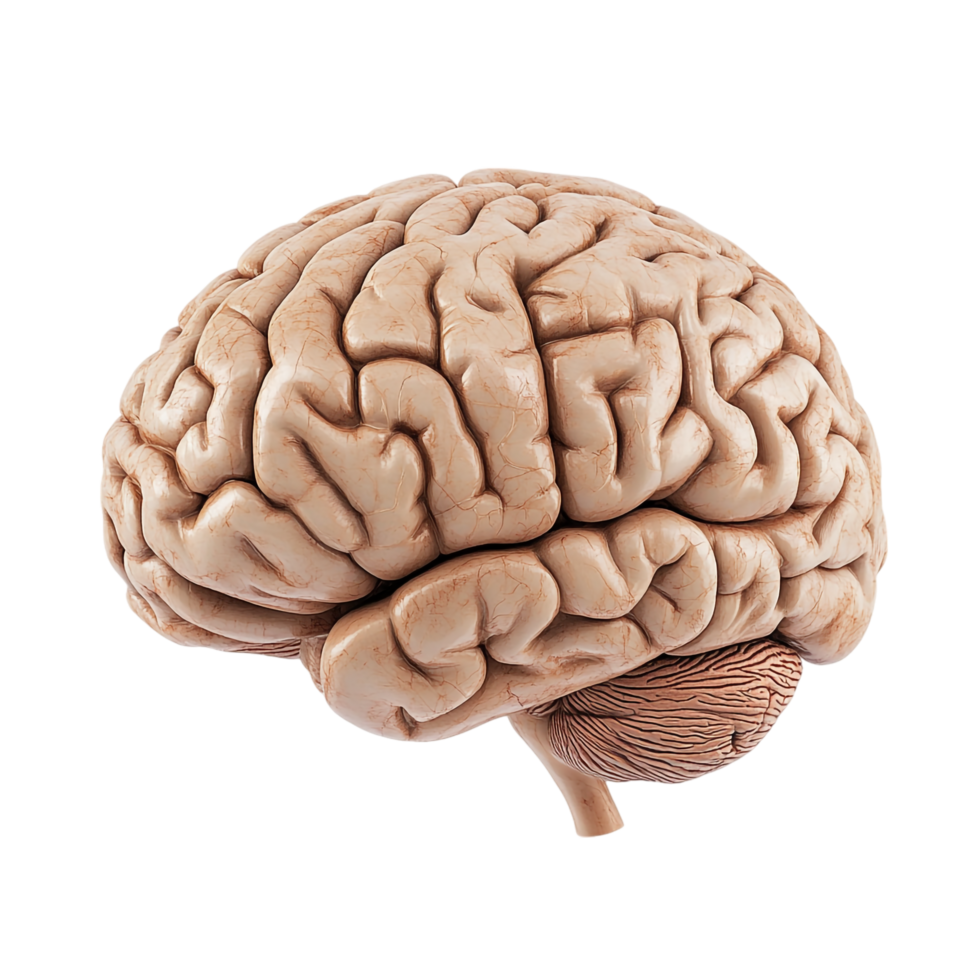 3D side view of a brain isolated on a transparent background png