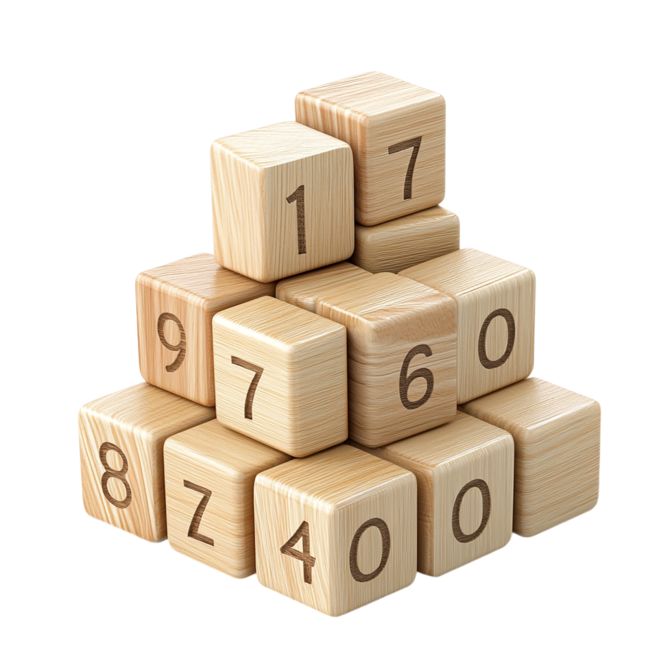 wooden cubes with the year number on a transparent background png