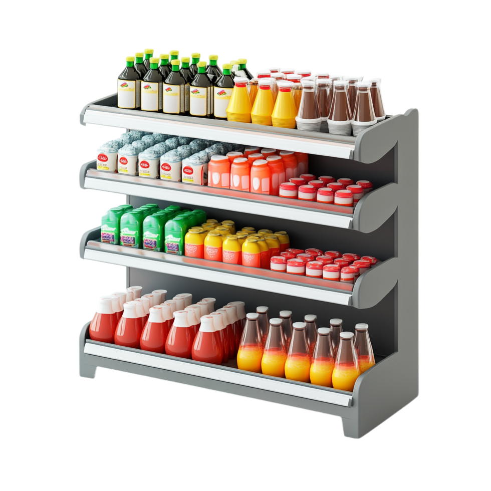A supermarket shelf displaying goods in various colors png