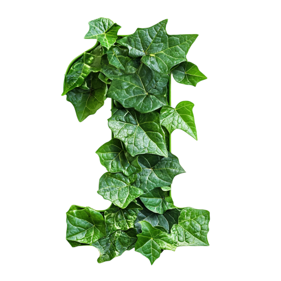 Green Leafy Number 1 on transparent background png