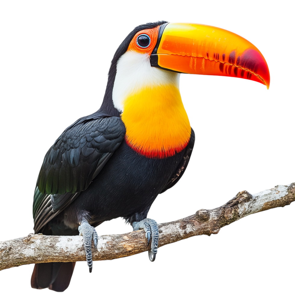 image of a toucan perched on a branch against a transparent background png
