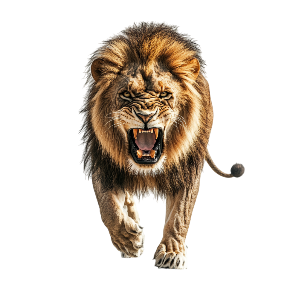 Angry Lion Walking Front View on transparent background png