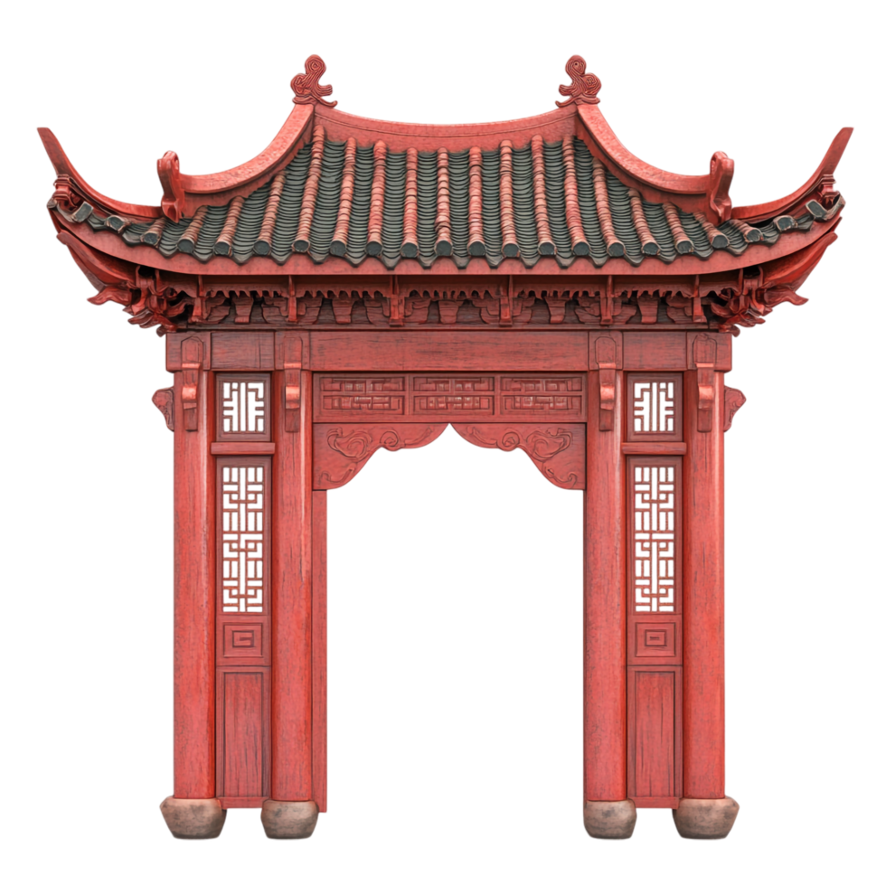 red Chinese Paifang gate on a transparent background png