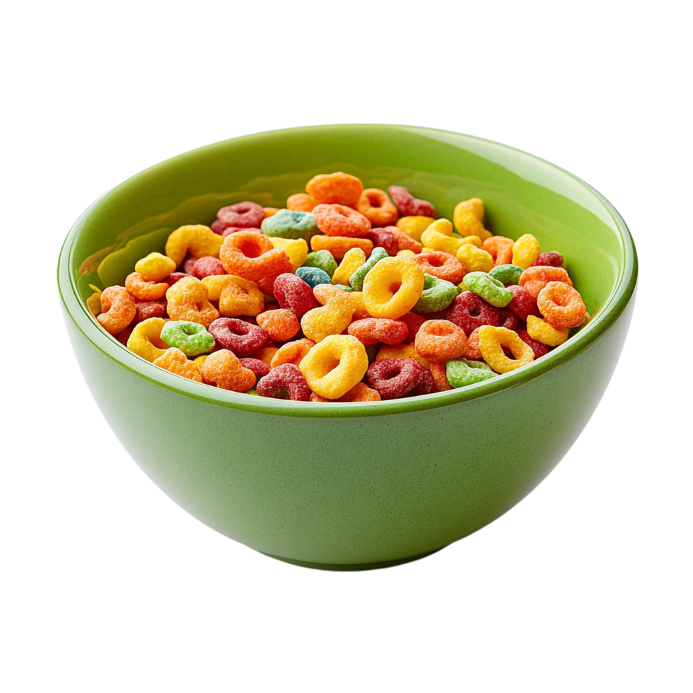 Green Bowl with Colorful Cereal on transparent background png