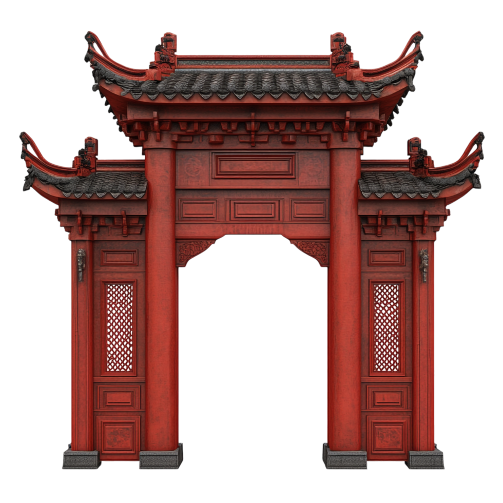 red Chinese Paifang gate on a transparent background png