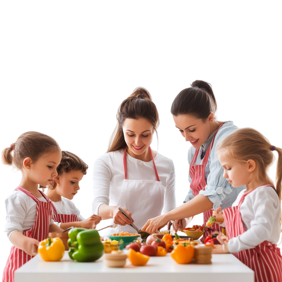 Children and teacher cooking in a kitchen class png