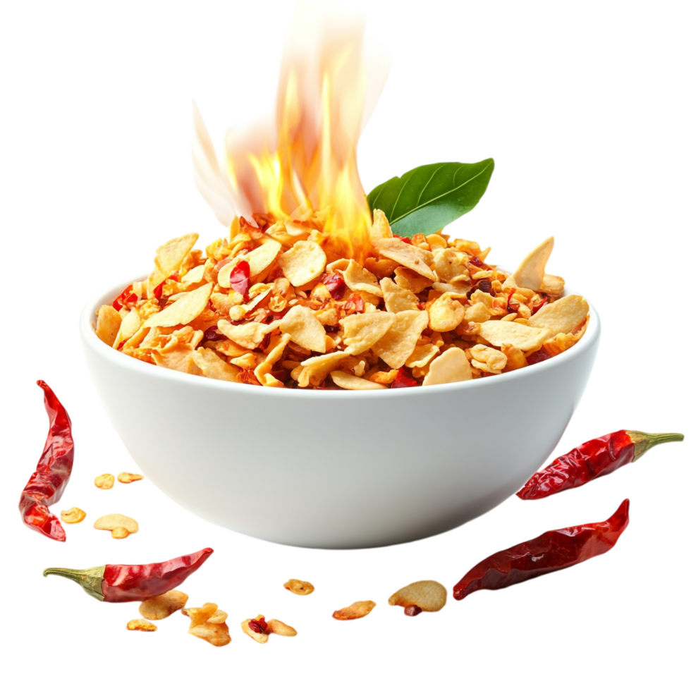 namkeen with chili and fire flames on a transparent background png