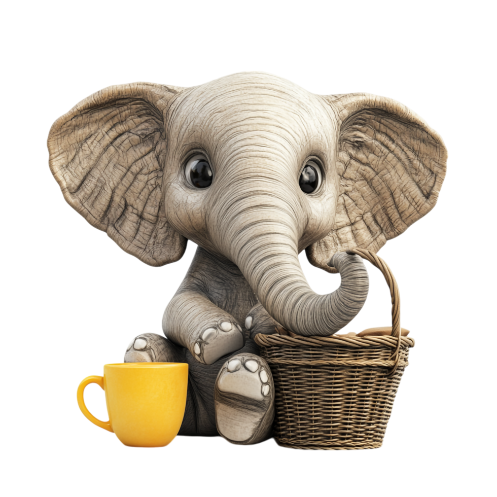 image of stylish elephant with a yellow cup and related items png