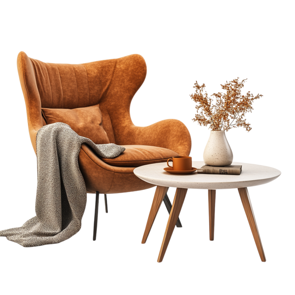 Cozy Chair and Coffee Table on transparent background png