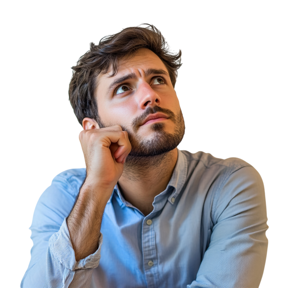 bored man thinking on a transparent background rendered in 8K high detail png
