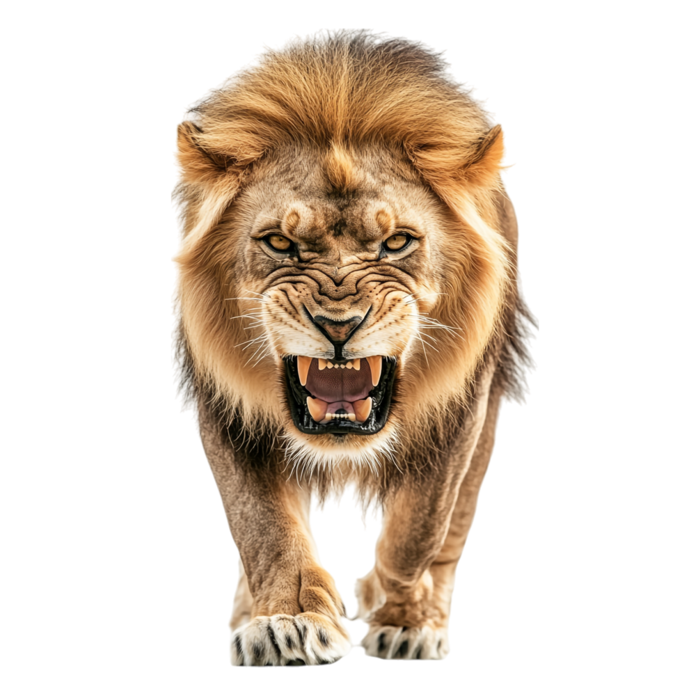 Angry Lion Walking Front View on transparent background png