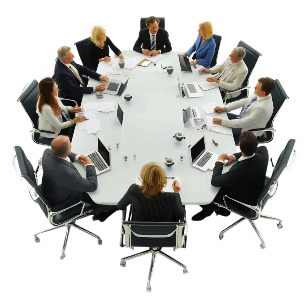 business team meeting around a table on a transparent background png