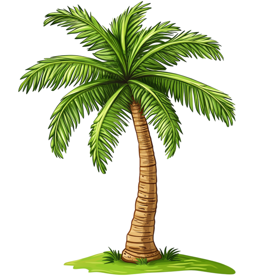 Hand drawn cartoon illustration of a tropical palm tree on a transparent background png