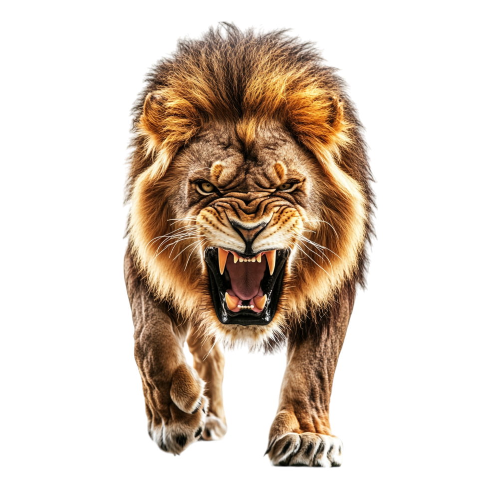 Angry Lion Walking Front View on transparent background png