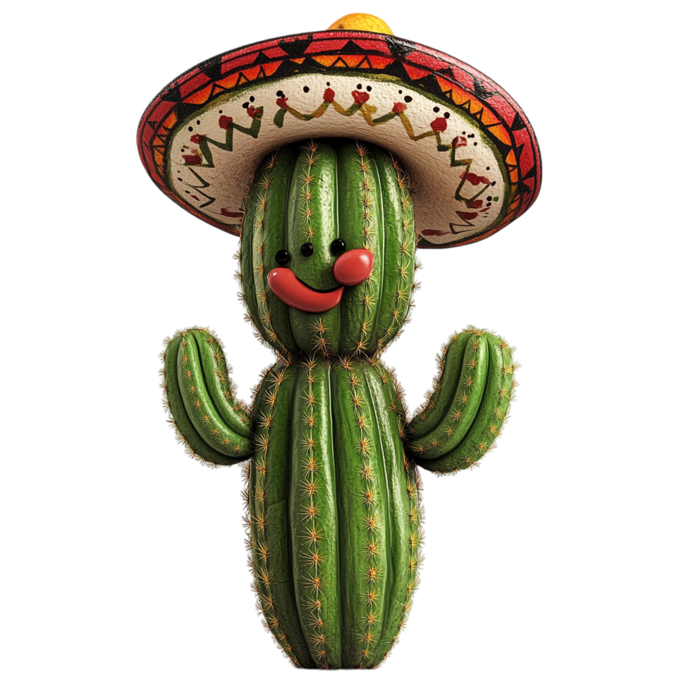 Cactus wearing Mexican hat isolated on transparent background png
