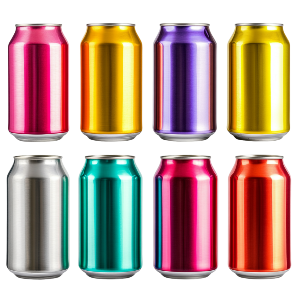 Different Color Slim Soda Can Set on transparent background png