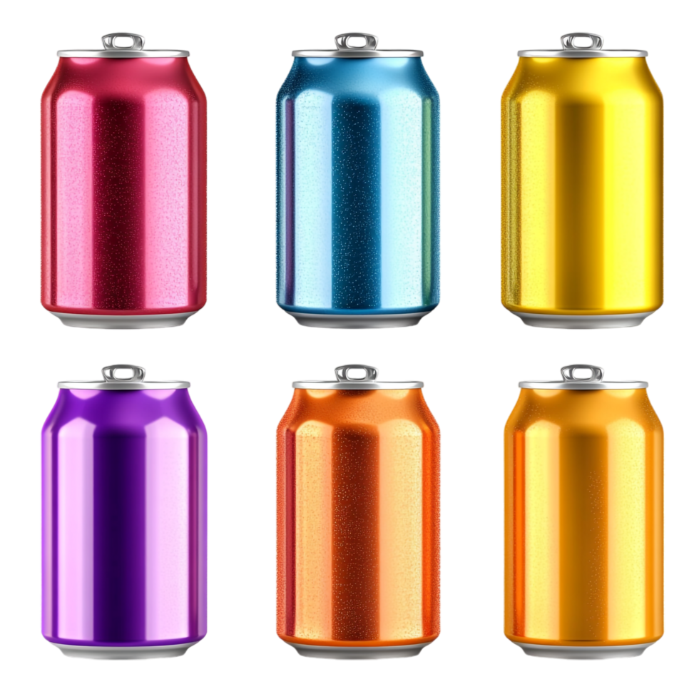 Different Color Slim Soda Can Set on transparent background png