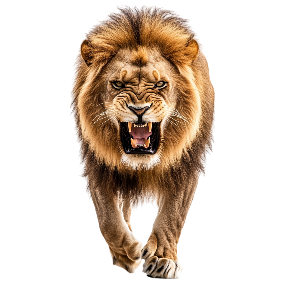 Angry Lion Walking Front View on transparent background png