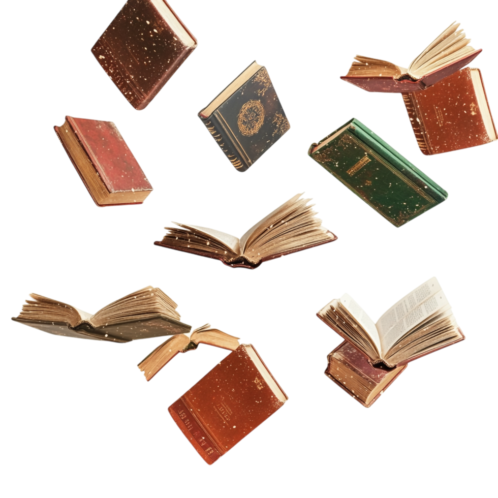Flying Books Fantasy on transparent background png