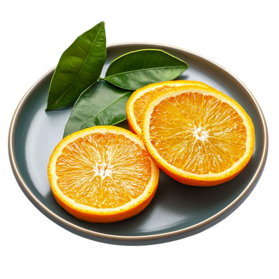 plate with sliced ripe green oranges on a transparent background png