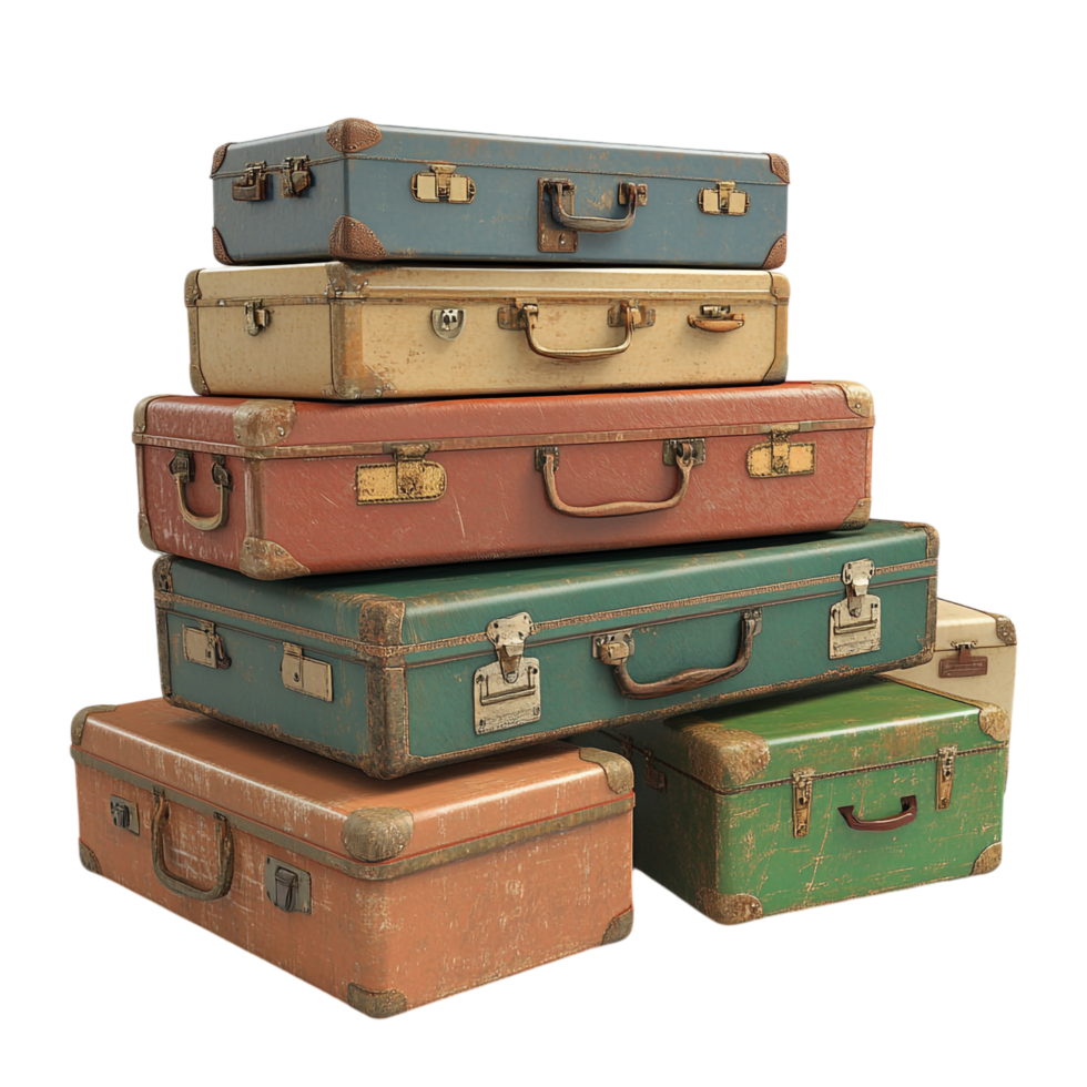image of a pile of suitcases on a transparent background png