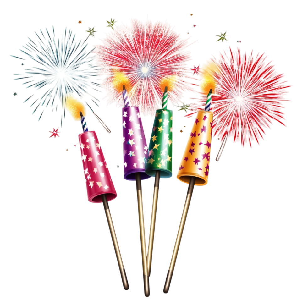 Card template with fireworks and party horns png