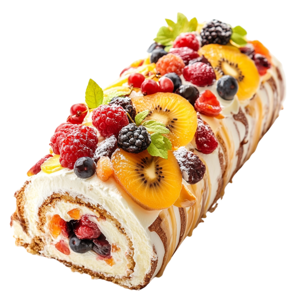 Fruity Swiss Roll Cake on transparent background png