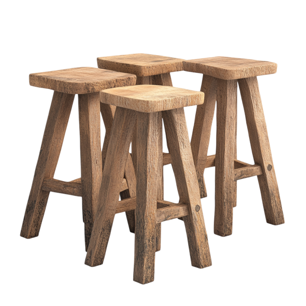 Four Wooden Stools Lined Up on transparent background png