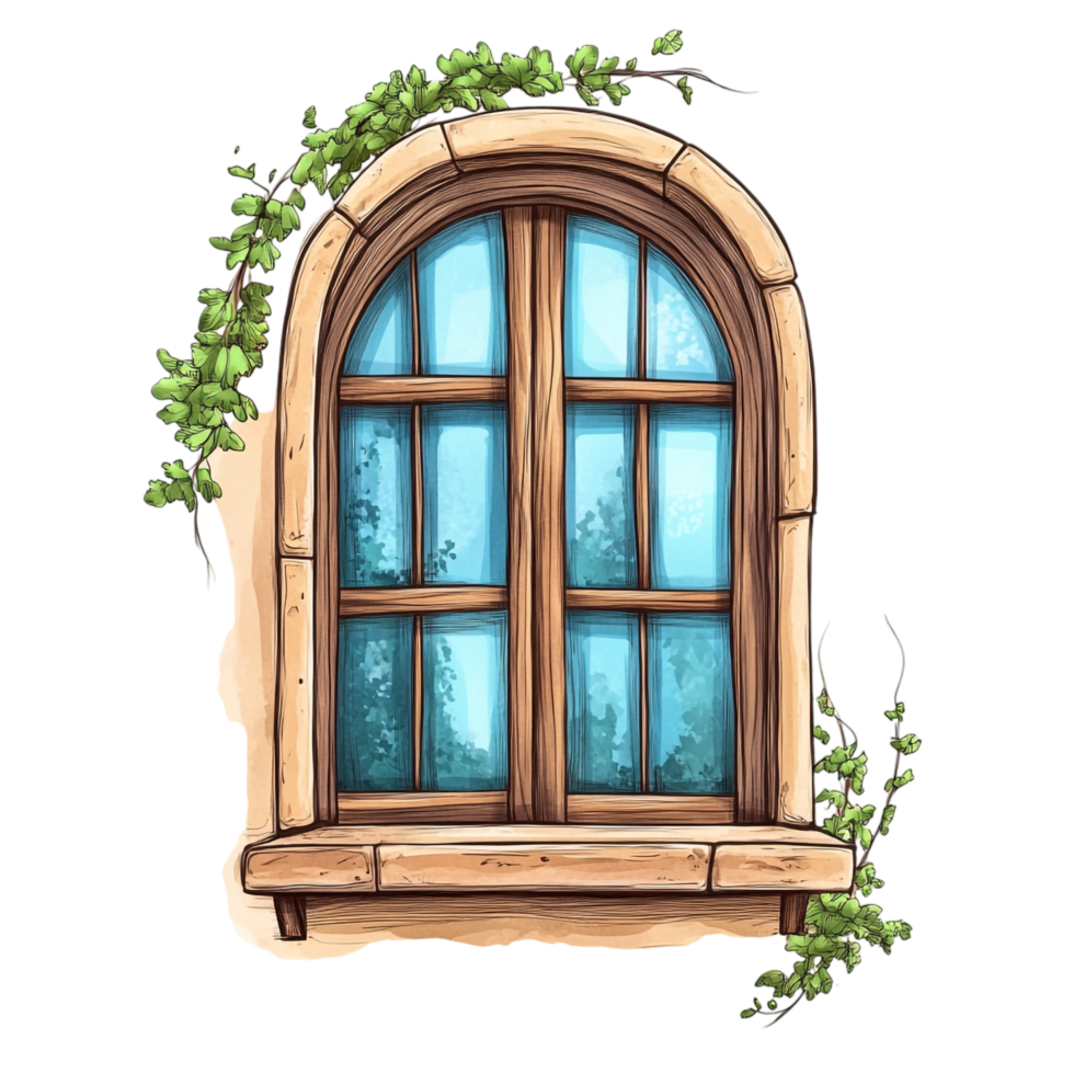Hand drawn cartoon vector illustration of a window on a transparent background png