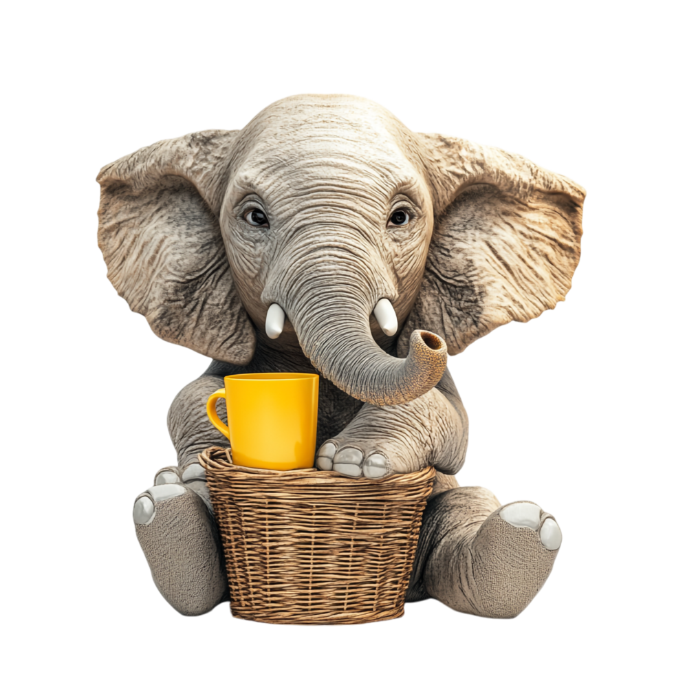 image of stylish elephant with a yellow cup and related items png
