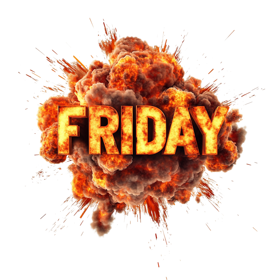 FRIDAY Word on Bomb Explosion on transparent background png