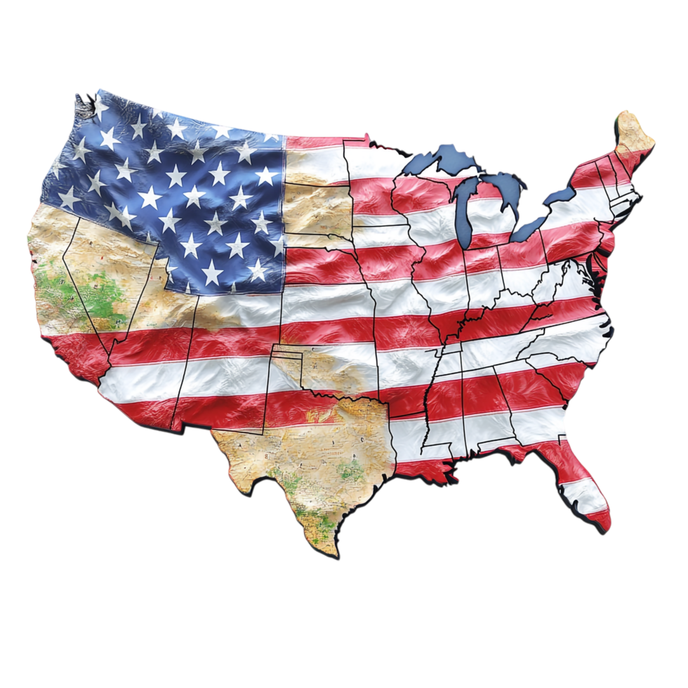 American Flag in the Shape of the Map of America Isolated on transparent background png